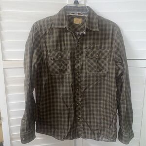 Trevero Men's Brown Plaid Western Cut Rodeo Cowboy Button Up Down Shirt Small